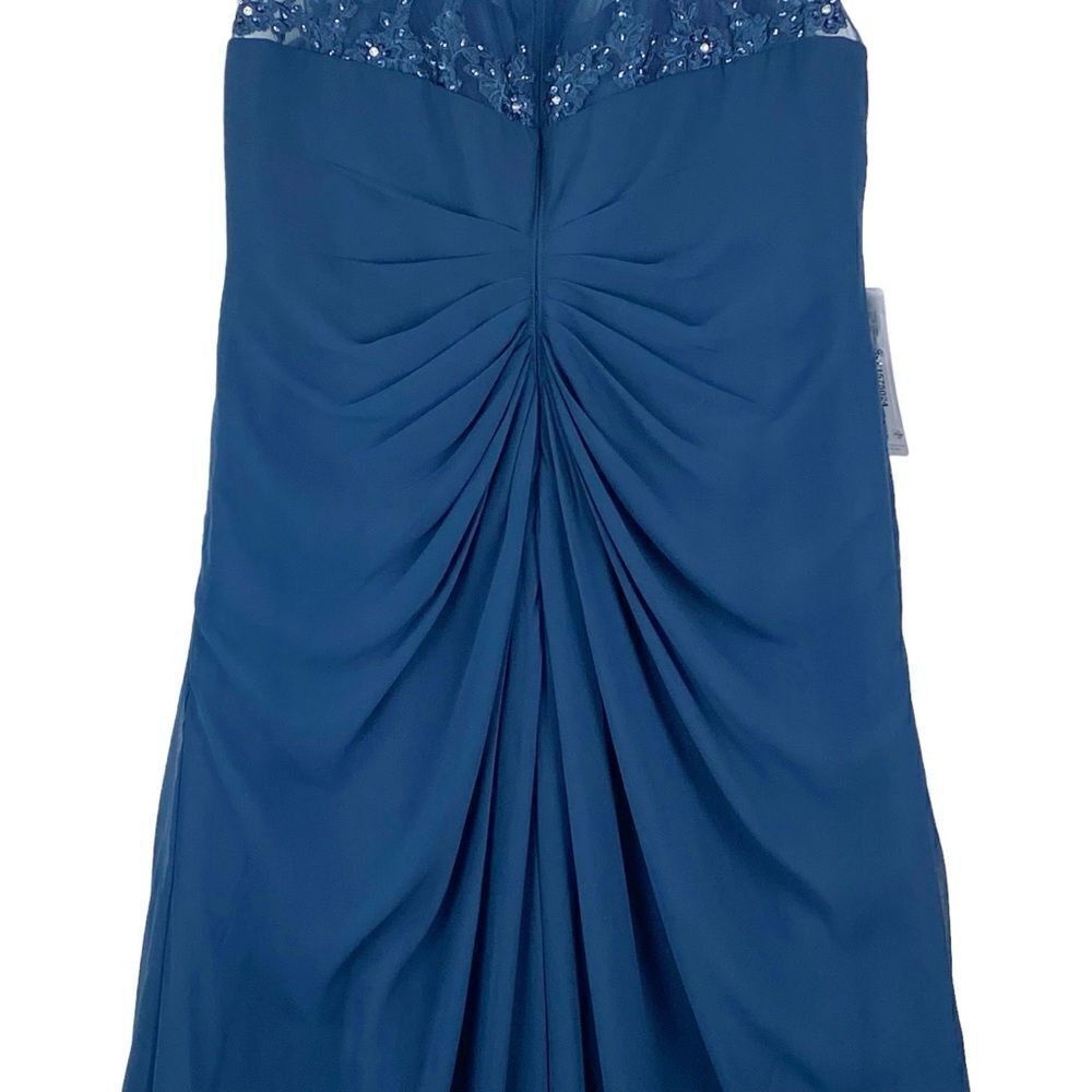 Azazie Libby A-Line Scoop Sequins Chiffon Dress Sz 20 Dark Navy Wedding - Picture 9 of 16